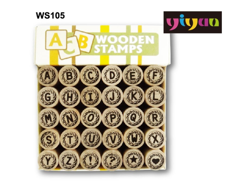WS105木製印章 圓形木製英文字母印章