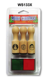 WS133把手造型圓木製印章+印台組-聖誕情人