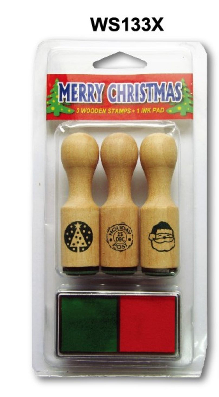 WS133把手造型圓木製印章+印台組-聖誕情人